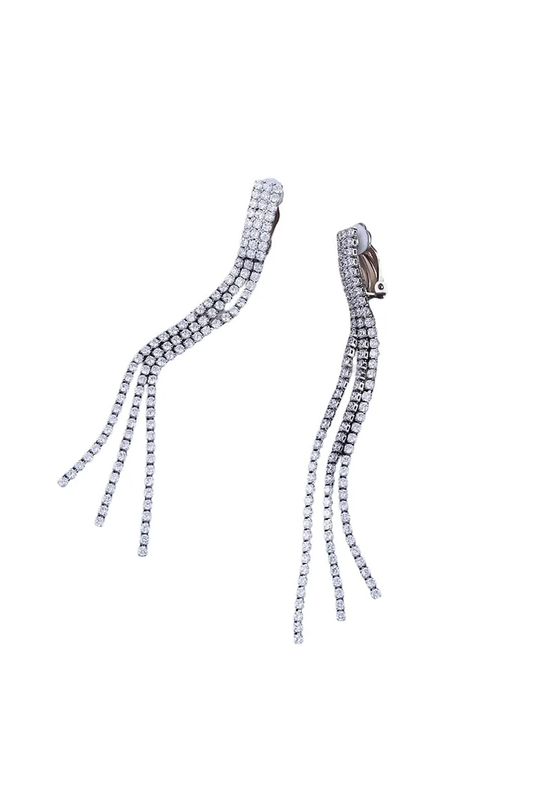 Cercei argintii, lungi, cu clips si pietre, Dolfine C1,