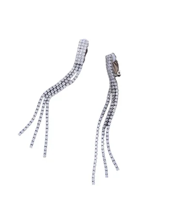 Cercei argintii, lungi, cu clips si pietre, Dolfine C1,