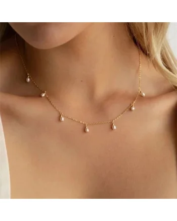 Colier auriu, din otel inoxidabil, suflat cu aur 18k, cu perlute delicate, Helvi C3