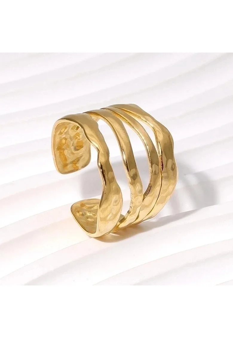 Inel auriu, reglabil, din otel inoxidabil, suflat cu aur 18k, in straturi multiple, Patricia C8