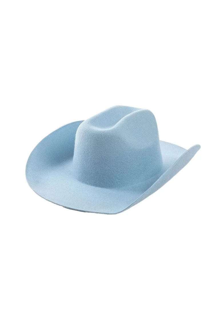 Palarie dama, bleu, din lana, stil cowboy, Malea,