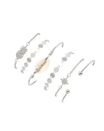 Set 6 bratari argintii, cu scoica, banuti si ananas, Norita C8,