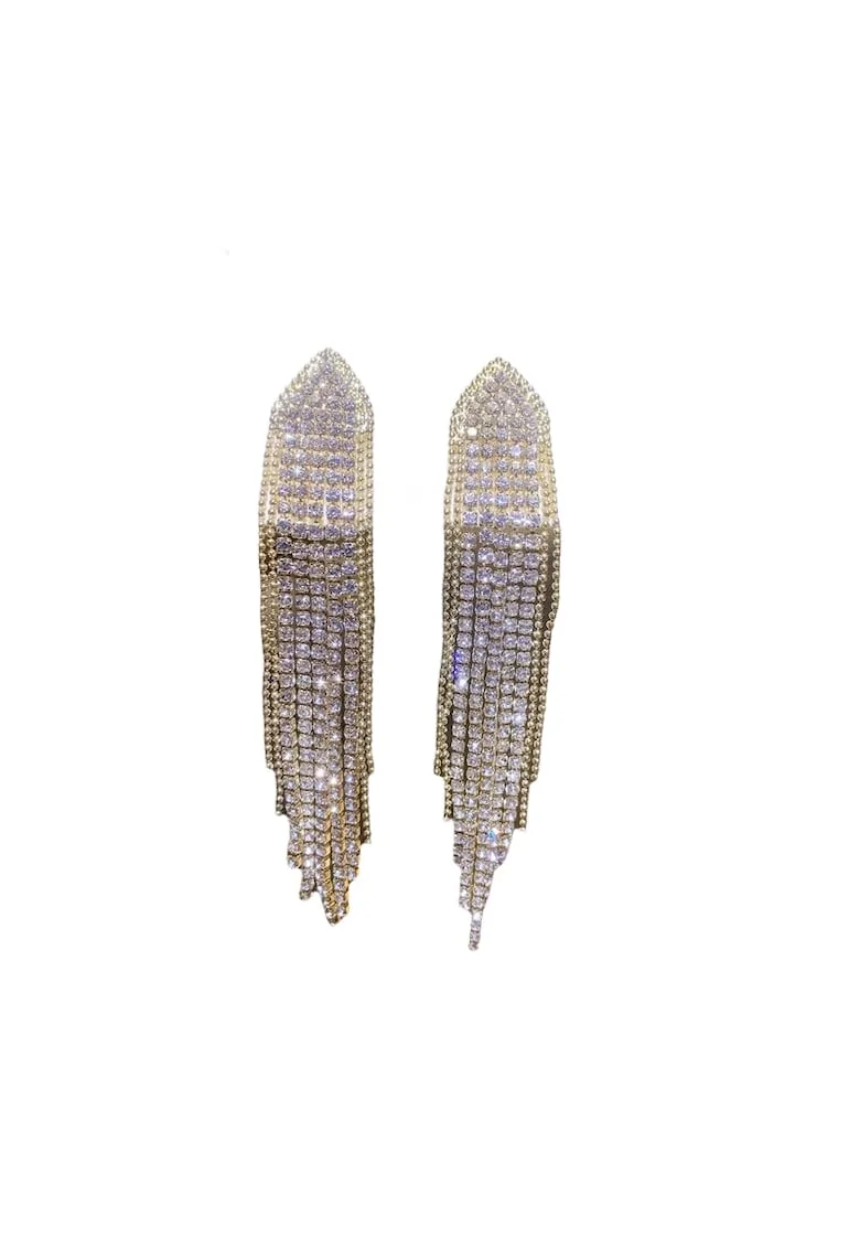 Cercei aurii, lungi, cu clips si pietre, Elaina C1,