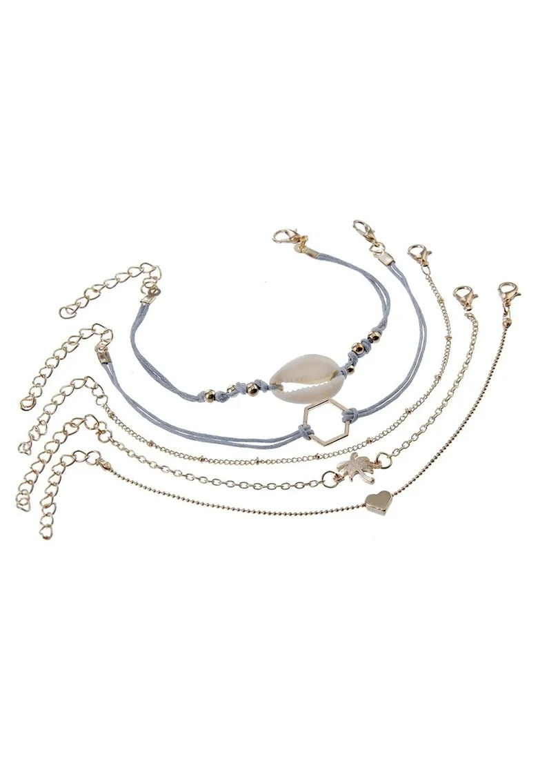 Set 5 bratari aurii, cu palmier si scoica, Jela C6,