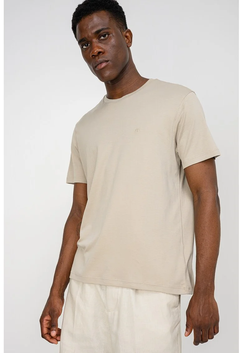 Tricou regular fit cu decolteu la baza gatului, Grej