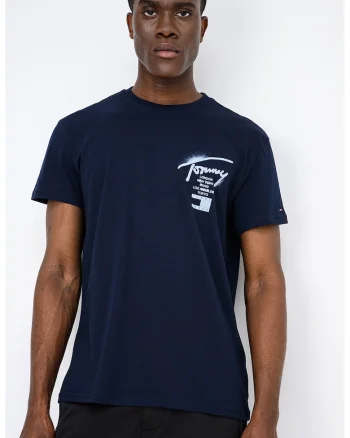 Tricou de bumbac cu decolteu la baza gatului, Bleumarin
