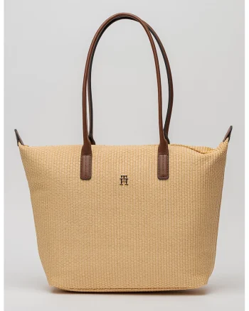 Geanta shopper cu garnituri de piele, Crem