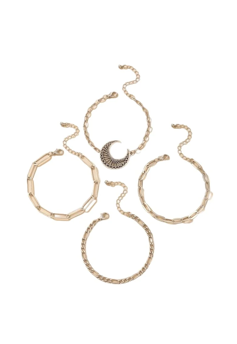 Set 4 bratari argintii, cu zale si semiluna, Chresta C33,