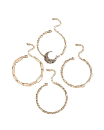 Set 4 bratari argintii, cu zale si semiluna, Chresta C33,
