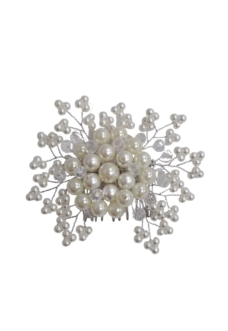 Accesoriu de par, argintiu, cu perle, Karene C12,