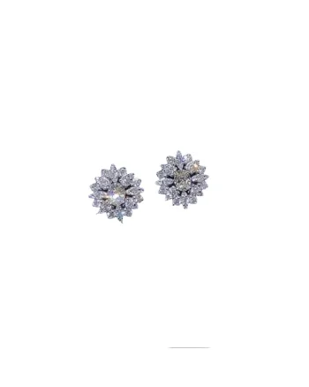 Cercei argintii,  forma de floare, cu pietre din zirconiu, 1.4 cm, Naranja C13