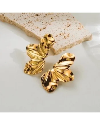 Cercei aurii, din otel inoxidabil, forma de petale, suflati cu aur 18k, Gemma C1