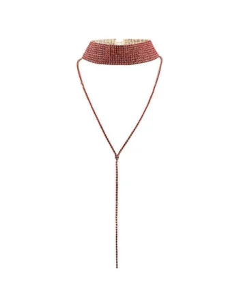 Colier choker, auriu, cu pietre rosii, Davie C4,