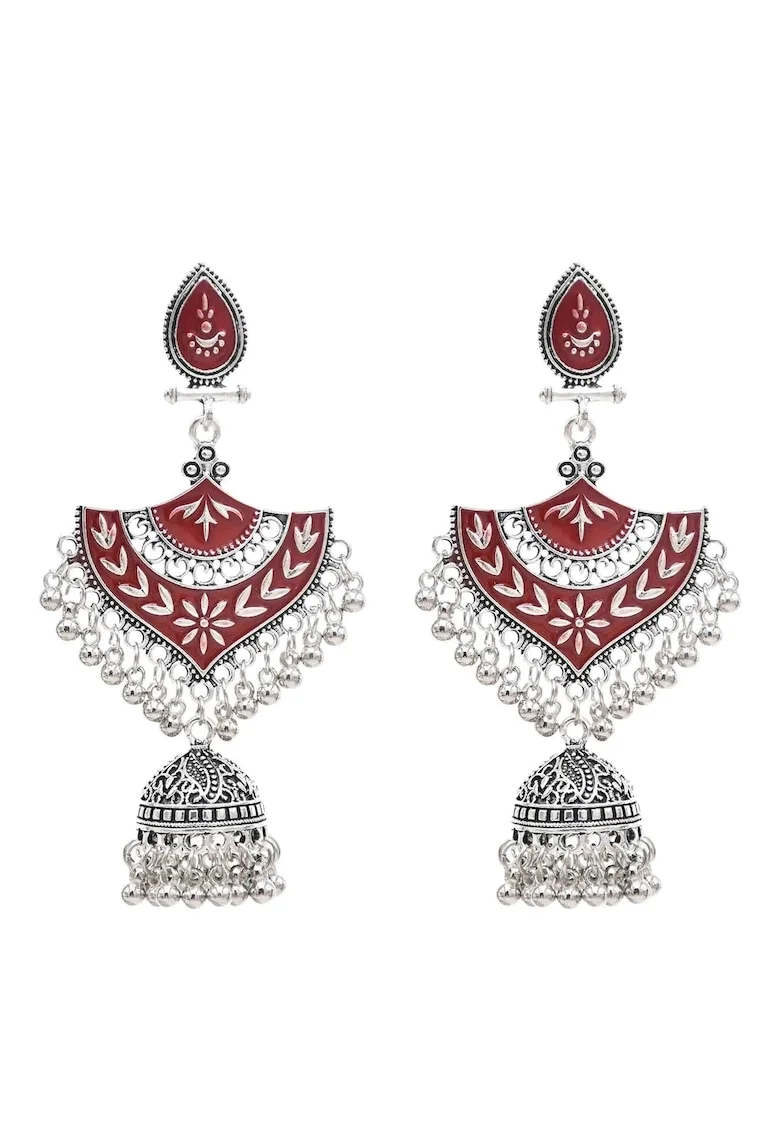 Cercei argintii, stil indian, cu clopotei, Pearly C6,