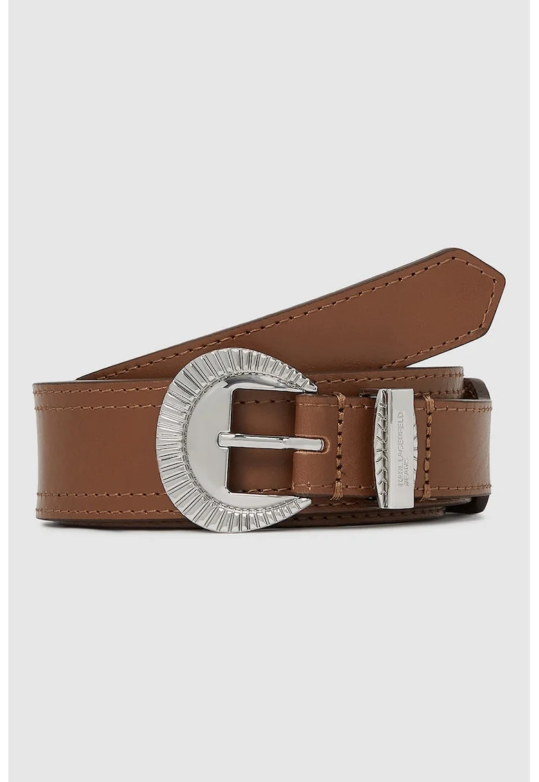 Curea de piele cu catarama rotunda, Caramel