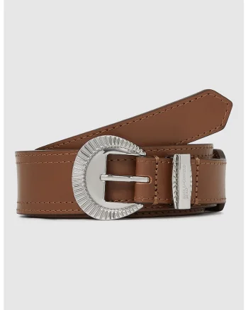 Curea de piele cu catarama rotunda, Caramel