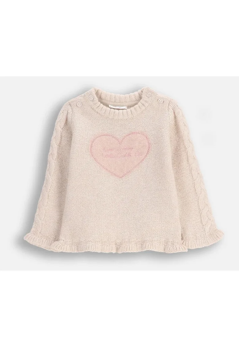 Pulover din amestec de lana cu torsade si broderie