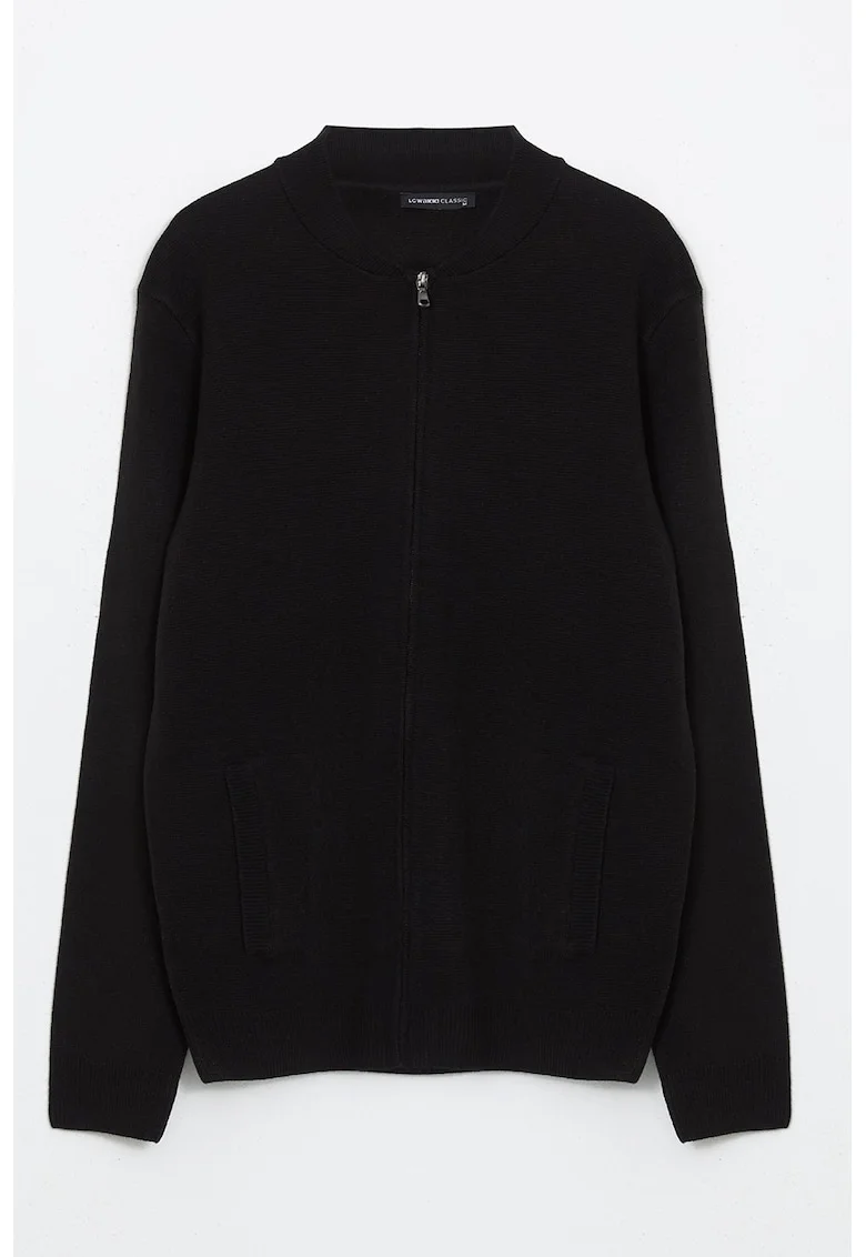 Cardigan cu fermoar si maneci lungi, Negru