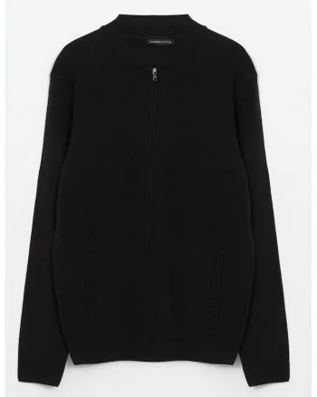 Cardigan cu fermoar si maneci lungi, Negru