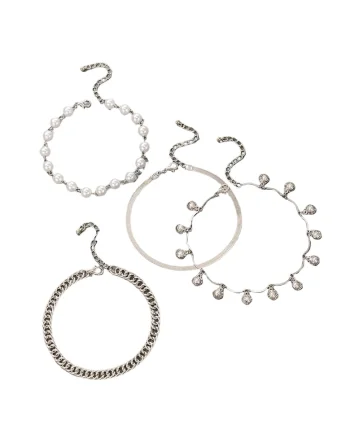 Set 4 bratari, argintii, cu perle si pietre, Simonie C19,