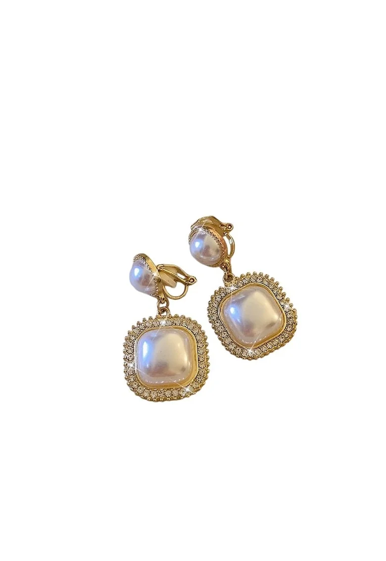 Cercei aurii, cu clips, perle si pietre, Iris C5,