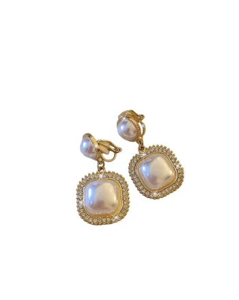 Cercei aurii, cu clips, perle si pietre, Iris C5,