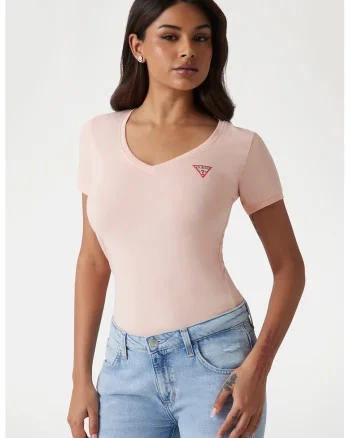 Tricou slim fit cu decolteu in V, Piersica