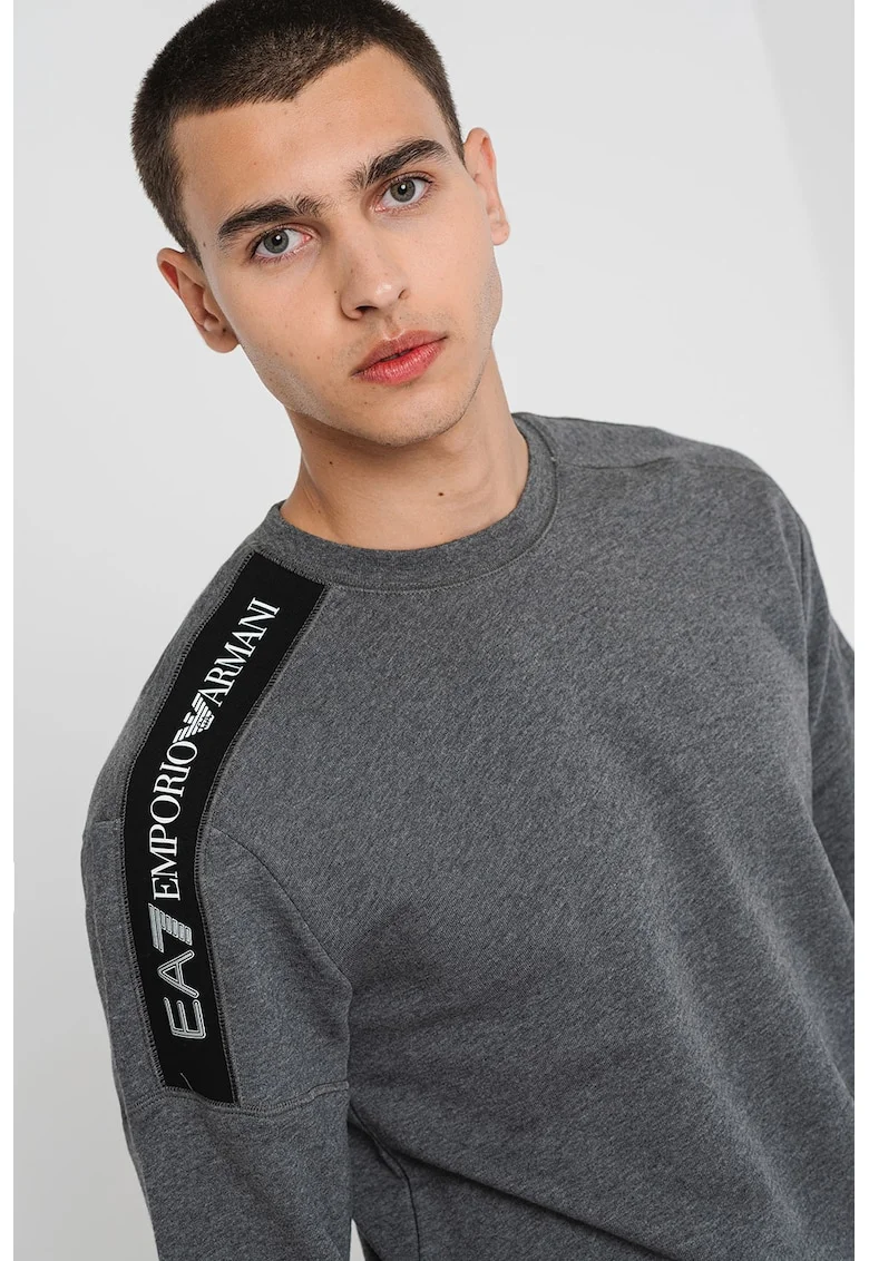 Bluza de trening din bumbac cu insertii cu logo, Gri inchis melange