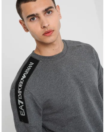 Bluza de trening din bumbac cu insertii cu logo, Gri inchis melange