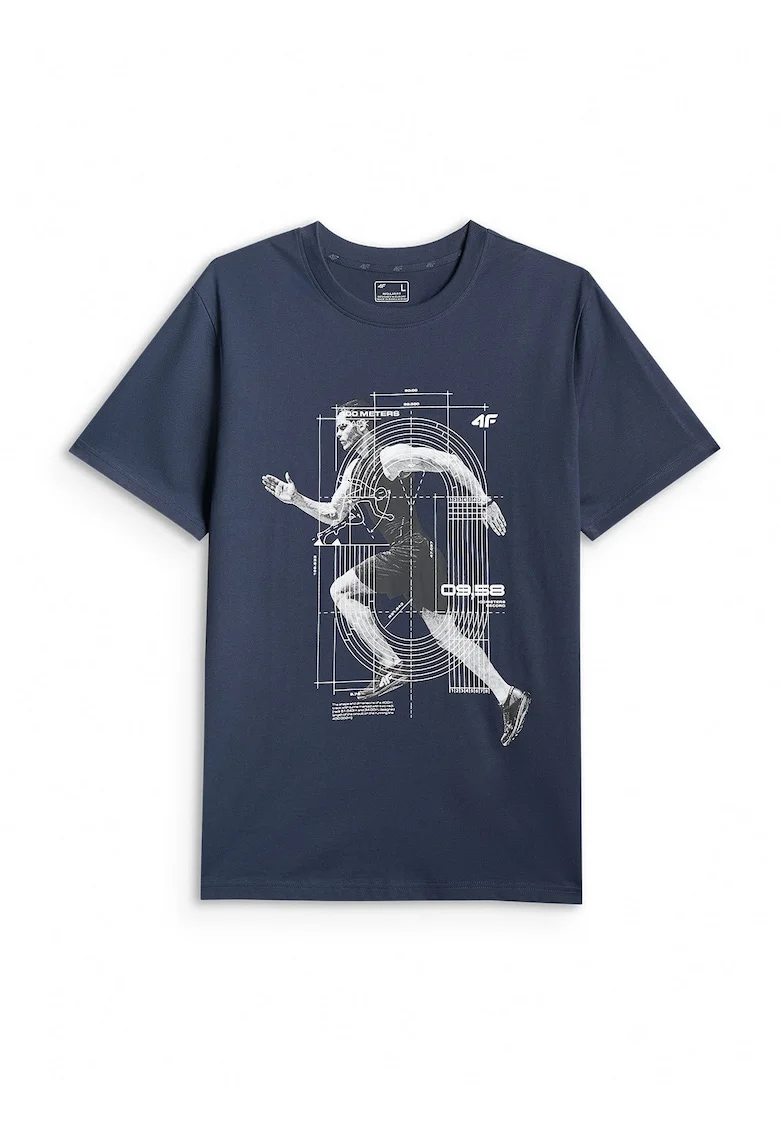 Tricou barbati  regular, imprimeu, bleumarin, bumbac