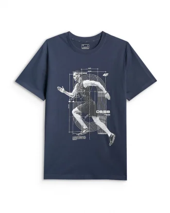 Tricou barbati  regular, imprimeu, bleumarin, bumbac