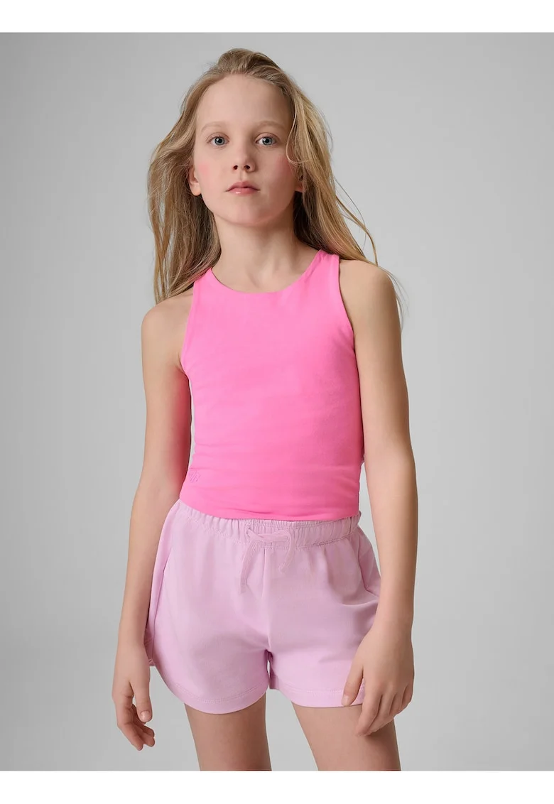 Tricou copii,  crop top mulat, roz, bumbac, pentru fete