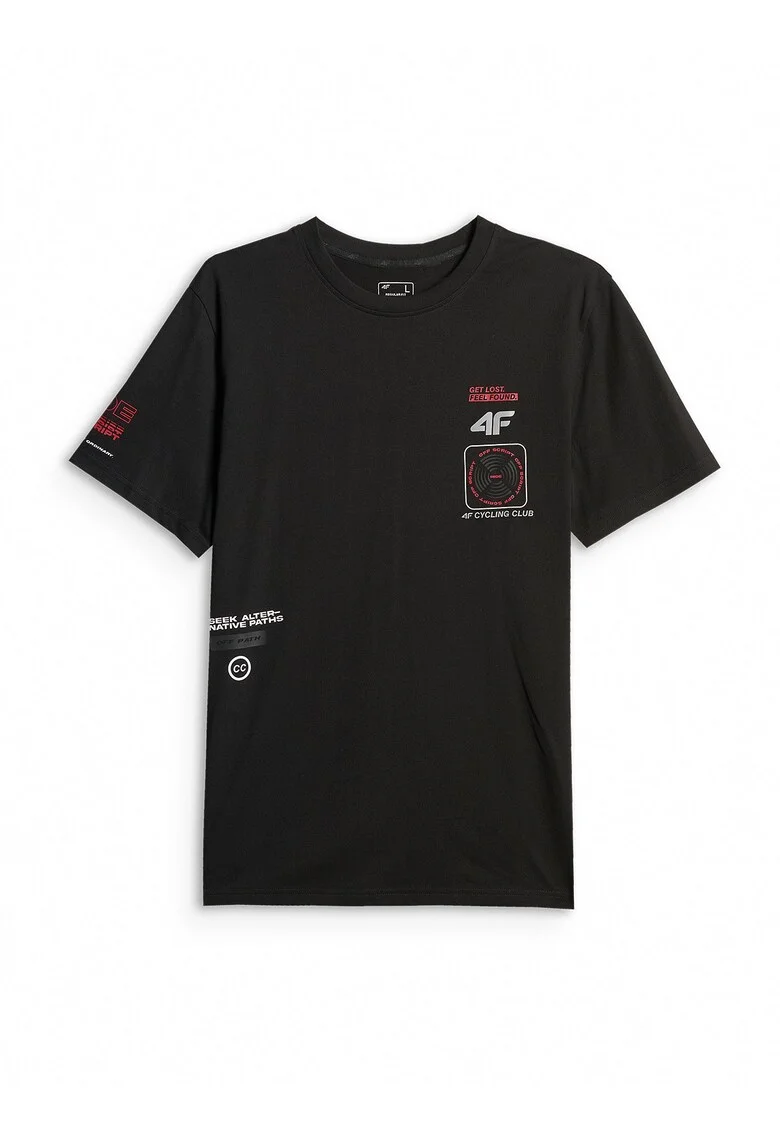 Tricou barbati  regular, imprimeu, negru, din bumbac