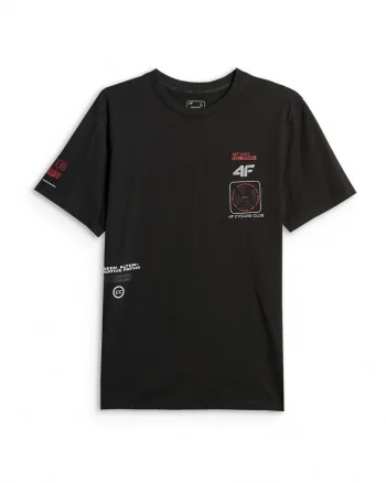 Tricou barbati  regular, imprimeu, negru, din bumbac