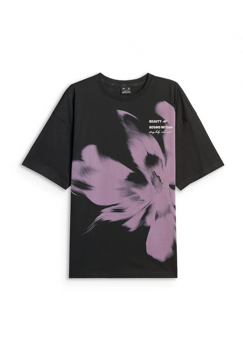 Tricou dama  lejer, cu imprimeu, Negru