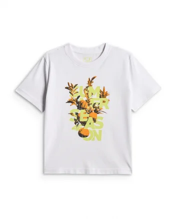 Tricou dama  boxy, bumbac, lejer, cu imprimeu, alb