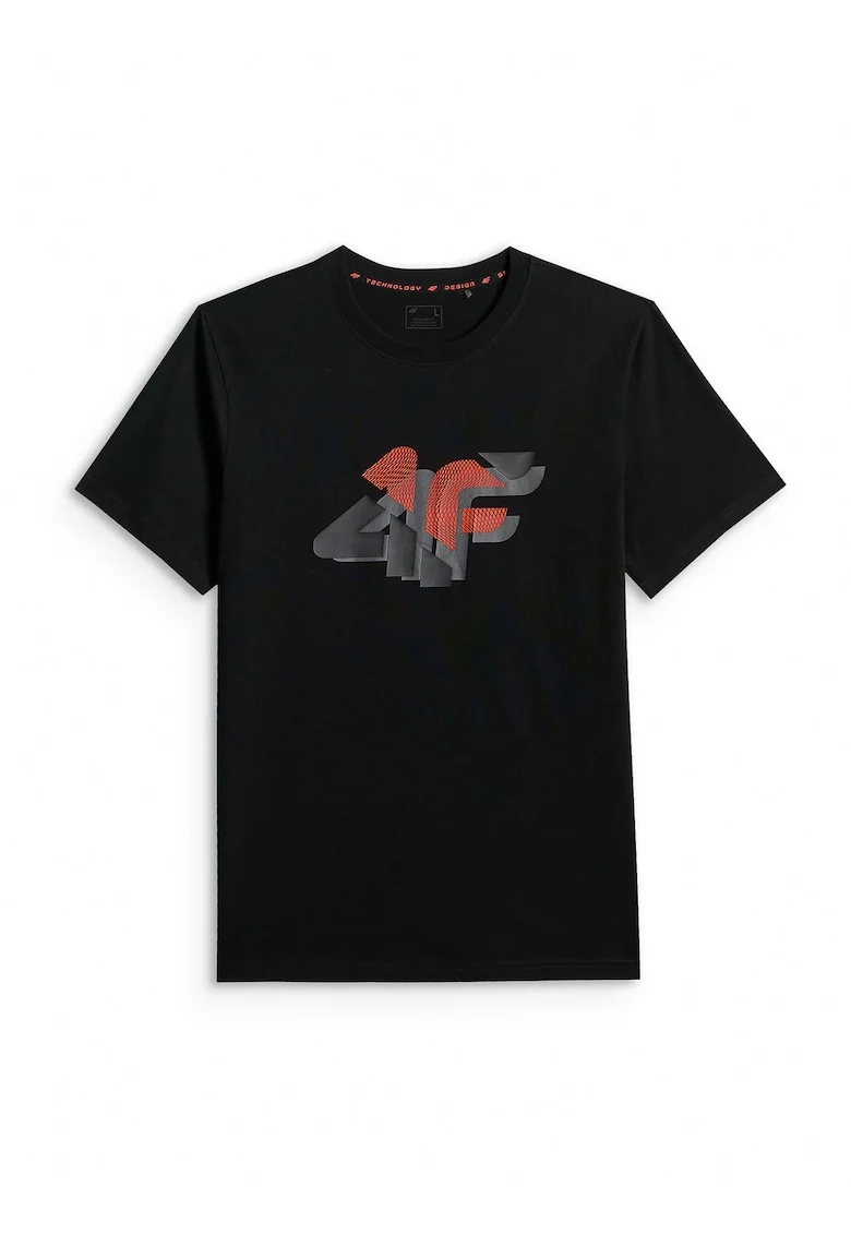 Tricou barbati  regular, imprimeu, negru, bumbac,