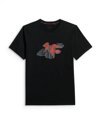 Tricou barbati  regular, imprimeu, negru, bumbac,