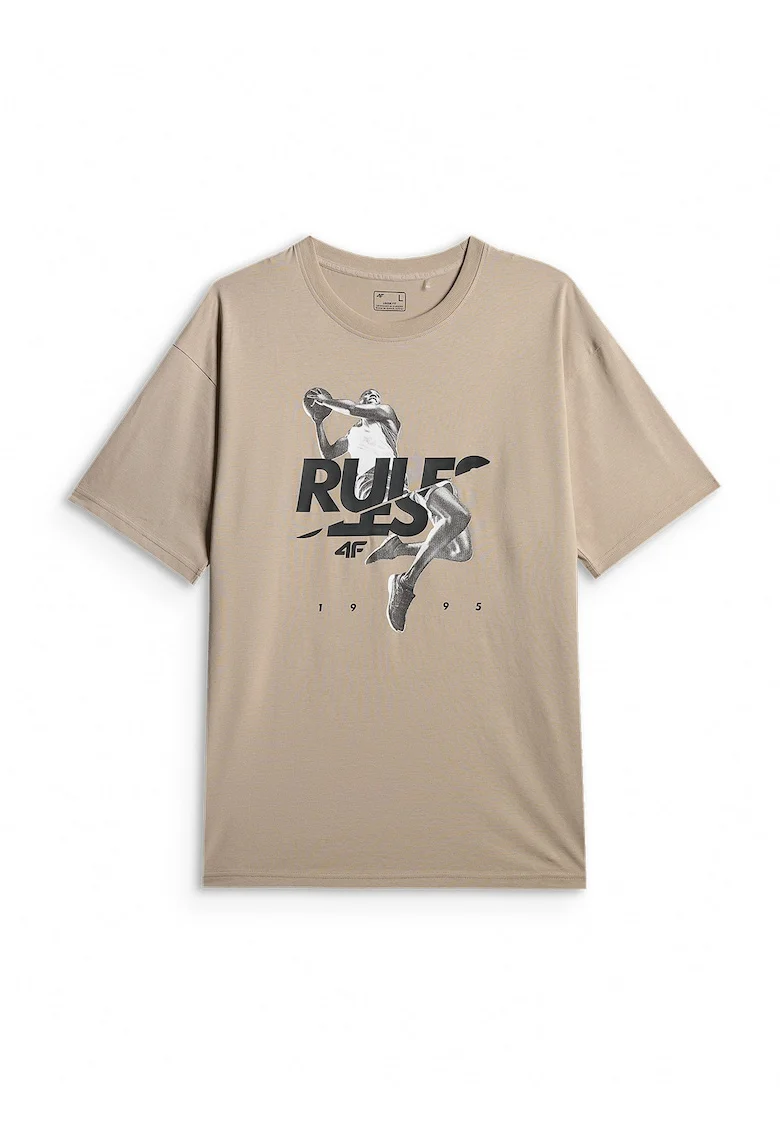 Tricou  barbati, lejer, 100% bumbac, bej, imprimeu, Bej