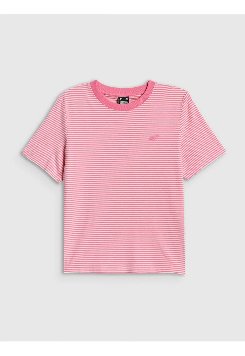 Tricou dama  model cu dungi, material de grosime medie, bumbac, roz