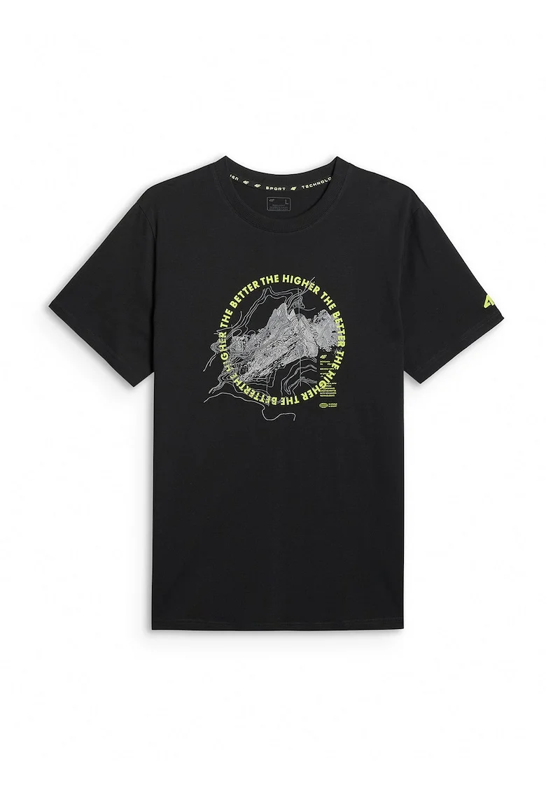 Tricou barbati  regular, imprimeu negru, Negru
