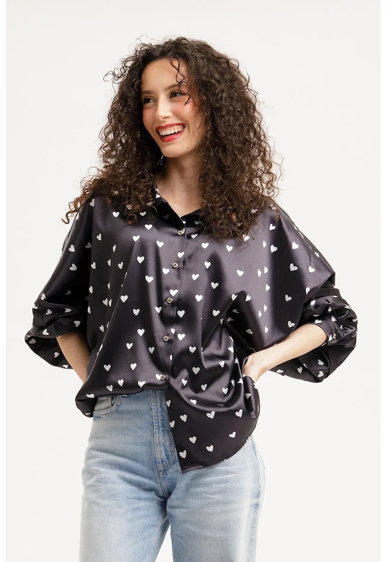 Camasa supradimensionata cu model, Alb/Negru stins