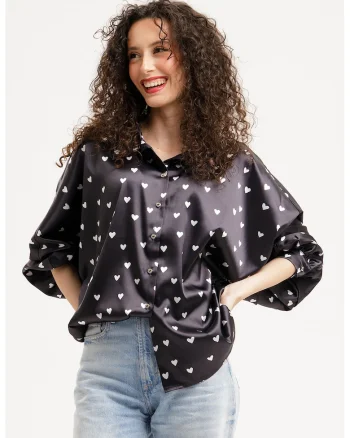 Camasa supradimensionata cu model, Alb/Negru stins