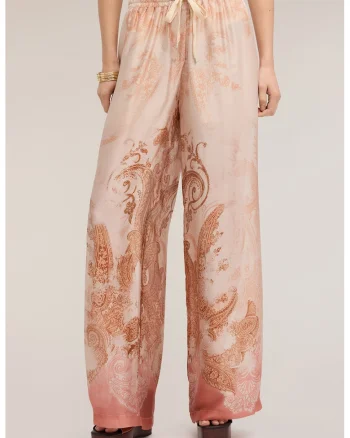 Pantaloni ampli cu model si talie ajustabila, Roz deschis