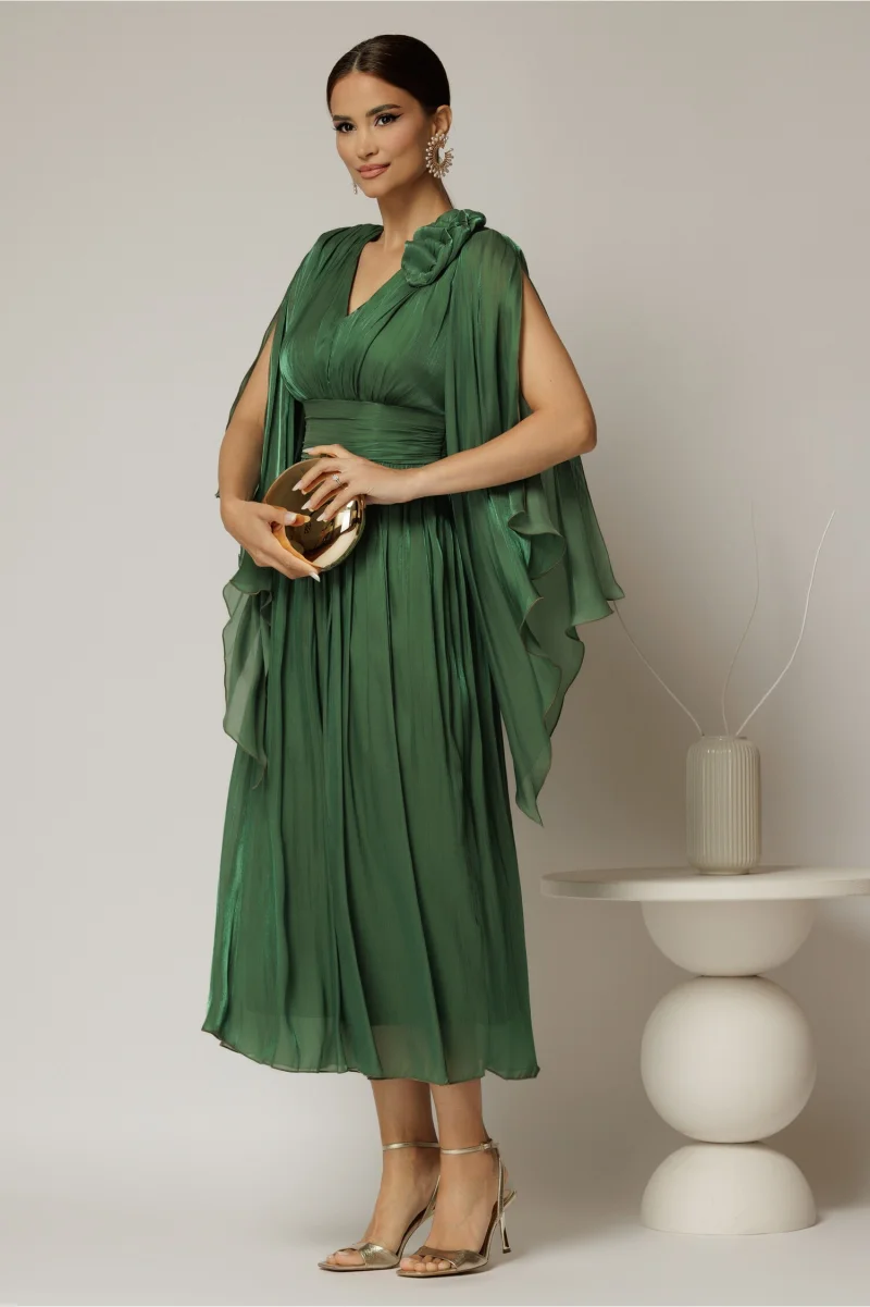 Rochie lunga verde de seara din voal peliculizat