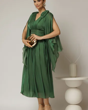 Rochie lunga verde de seara din voal peliculizat