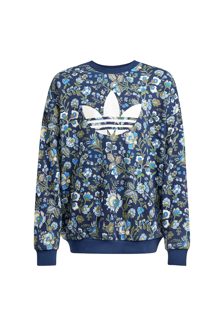 Bluza sport cu imprimeu floral si logo contrastant