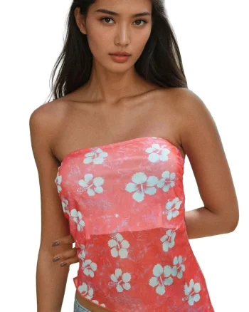 Tricou dama,  tricot, imprimeu floral, roz