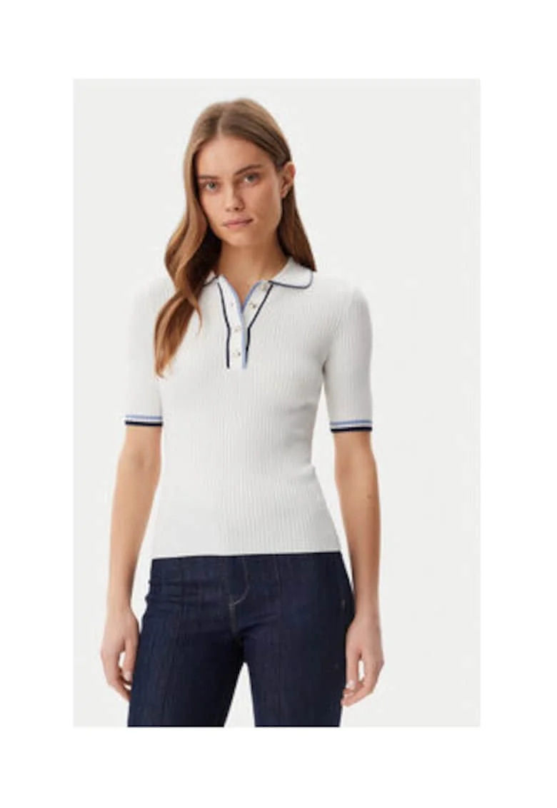 Bluza cu maneci scurte si guler fixat cu nasturi,