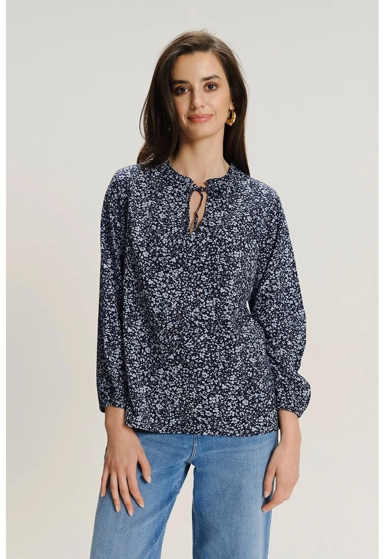 Bluza-tunica cu decolteu la baza gatului, Albastru ultramarin/Albastru deschis